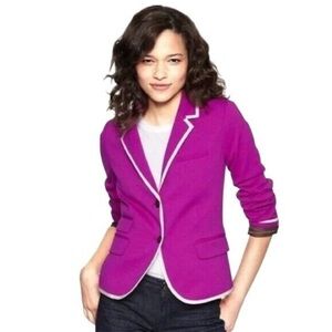 NWT! Gap “Academy Blazer” Fuchsia Ponte Knit with White Trim Jacket Size 2